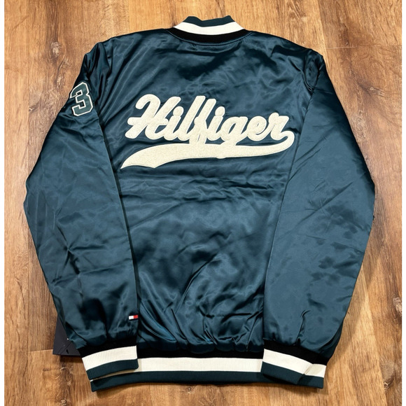 Tommy Hilfiger Philadelphia Eagles Satin Jacket Mens NFL NWT Varsity Green XL - Picture 2 of 7